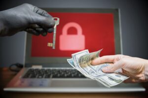 Computer security and extortion concept Ransomware virus has en