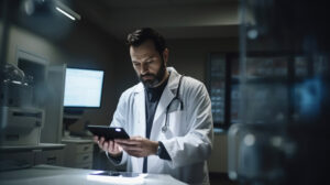 A doctor intently reviewing a patient's electronic health record