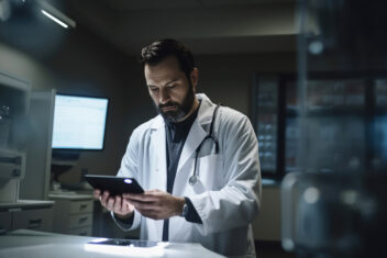 A doctor intently reviewing a patient's electronic health record