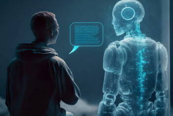 person talking with robotic ai futuristic technology or machine