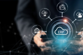 Cloud ERP, Enterprise Resource Planning concept Providing for team advanced capabilities, AI to automate operational processes, react in real time, automatic updates and gain a competitive advantage
