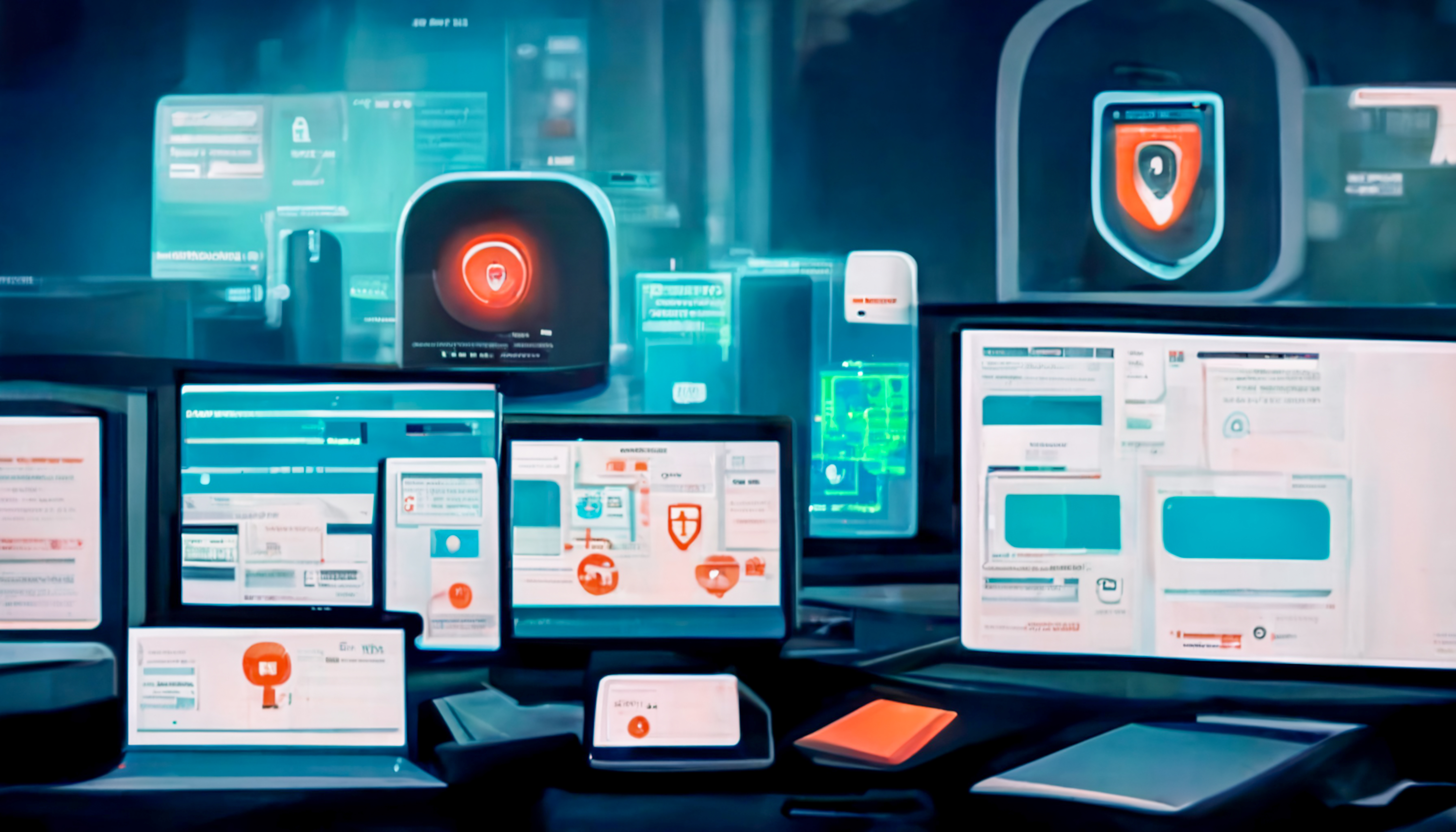 Endpoint Security Endpoint Protection Multiple Devices Protected Within a Network, intelligence internet and modern technology concept on virtual screen