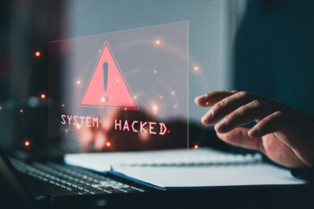 System hacked alert after cyber attack on computer network comp