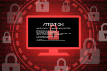 Malware, Ransomware and virus infected alert on red screen background concept of data encryption and virus infection and internet security