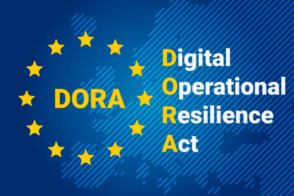 DORA digital operational resilience act EU map and flag Vector illustration background