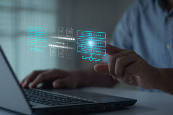 Hand touch on server for Send of document on internet Data transfer, Transfer file of data between folder, Backup data, Exchange of file on folder, DMS Virtual document loading to another folder