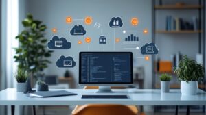 A modern office utilizing cloud based CRM software to enhance business operations