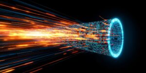 Anti Money Laundering AML concept Futuristic tunnel of light and data streaming forward