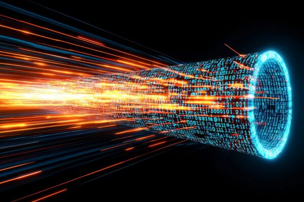 Anti Money Laundering AML concept Futuristic tunnel of light and data streaming forward