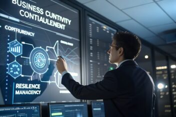 Business continuity management concept "Business Continuity" with icons strategy, risk assessment, and operational planning business continuity planning and resilience in managing disruptions