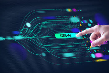 A hand showing technology, generative AI, gen AI, artificial intelligence, cyber security, digital transformation, finance, large language model, LLM