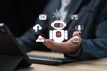 AI, Artificial Intelligence and Illegal Use concept, Businessman watch out for cyber fraud, Deceived by the AI system from scammers, Fake websites, Banking, Data, Voice and face impersonation, Spam
