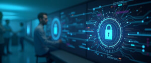 Refined Imagery Showcasing Integrated Cybersecurity Practices and AI Ethical Standards in Innovative Tech R&D Labs Photo Stock Concept with Left Space