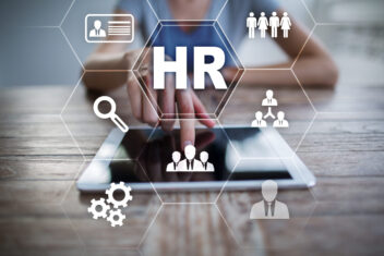 Human resource management, HR, recruitment, leadership and teambuilding Business and technology concept