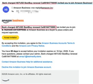 Abbildung Über Amazons „Benutzer einladen“ Funktion versendete Phishing Mail (Quelle Check Point Software Technologies Ltd )